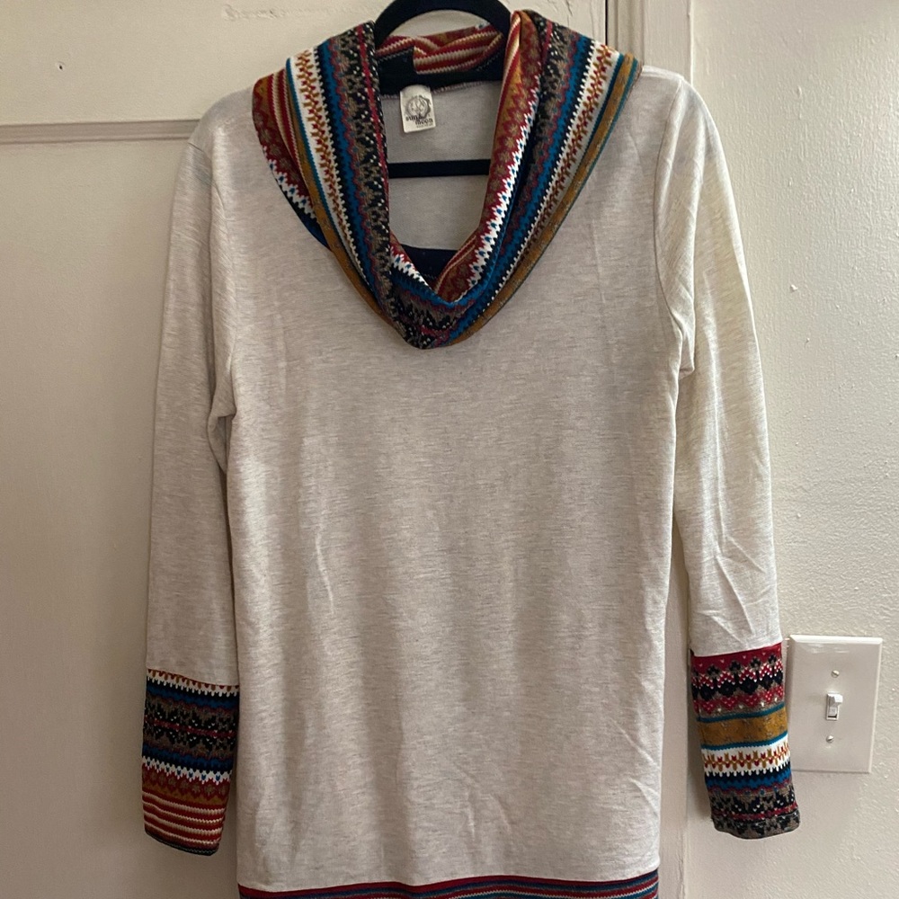 Long sleeve, cowl neck, patterned dress